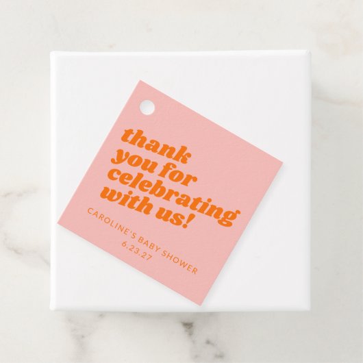 Modern Roze Sinaasappel Retro Baby shower Dank u Bedankjes Labels (In situ)