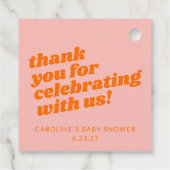 Modern Roze Sinaasappel Retro Baby shower Dank u Bedankjes Labels (Achterkant)