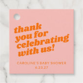 Modern Roze Sinaasappel Retro Baby shower Dank u Bedankjes Labels (Voorkant)