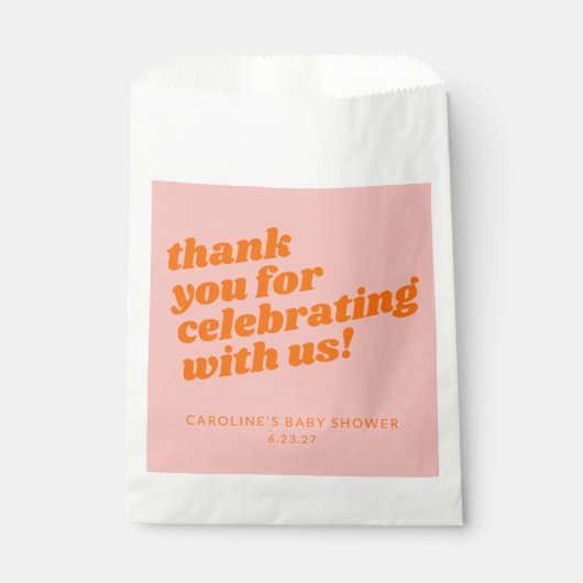 Modern Roze Sinaasappel Retro Baby shower Dank u Bedankzakje (Voorkant)