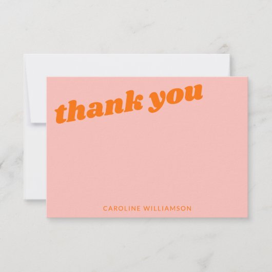 Modern Roze Sinaasappel Retro Baby shower Geperson Bedankkaart (Voorkant)