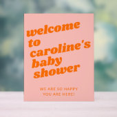 Modern Roze Sinaasappel Retro Baby shower Welkom Acryl Bord (Neutraal)