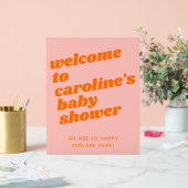 Modern Roze Sinaasappel Retro Baby shower Welkom Acryl Bord (Huwelijk)