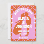 Modern Roze Sinaasappel Retro Boho Arch Vet Datum Save The Date (Voorkant)