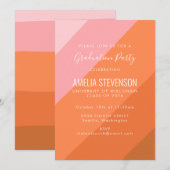 Modern Roze Sinaasappel Retro Kleurrijke Graduatio Kaart (Voorkant / Achterkant)