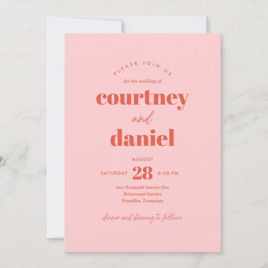 Modern Roze Sinaasappel Trendy Mix Match Bruiloft Kaart (Voorkant)