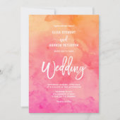 Modern roze sinaasappel waterverf zomerbruiloft kaart (Voorkant)