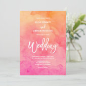 Modern roze sinaasappel waterverf zomerbruiloft kaart (Staand voorkant)