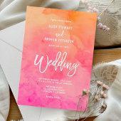 Modern roze sinaasappel waterverf zomerbruiloft kaart