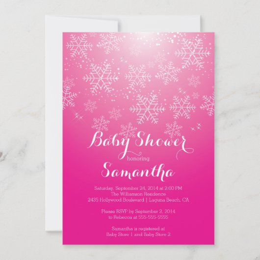 Modern Roze Sneeuwvlok Meisjes Baby shower Invitat Kaart (Voorkant)