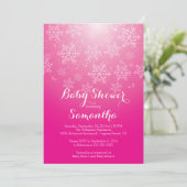Modern Roze Sneeuwvlok Meisjes Baby shower Invitat Kaart (Staand voorkant)