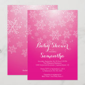 Modern Roze Sneeuwvlok Meisjes Baby shower Invitat Kaart (Voorkant / Achterkant)