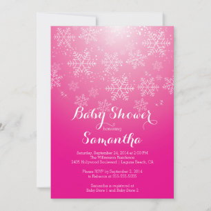 Modern Roze Sneeuwvlok Meisjes Baby shower Invitat Kaart