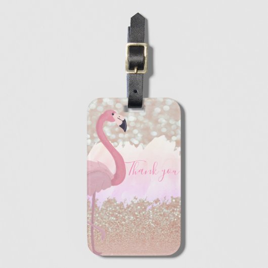 Modern Roze Sparkly Flamingo, Dank u Bagagelabel (Voorkant (verticaal))
