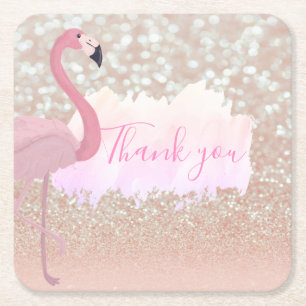 Modern Roze Sparkly Flamingo, Dank u Kartonnen Onderzetters