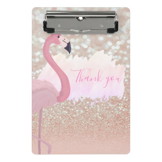 Modern Roze Sparkly Flamingo, Dank u Mini Klembord (Voorkant)