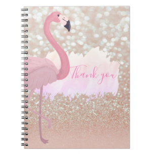 Modern Roze Sparkly Flamingo, Dank u Notitieboek