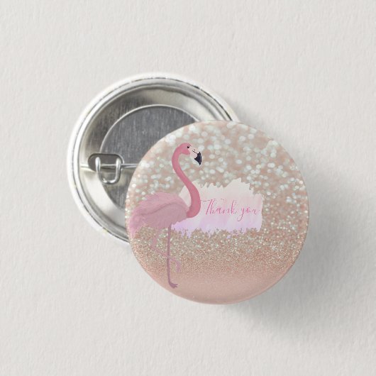 Modern Roze Sparkly Flamingo, Dank u Ronde Button 3,2 Cm (Voorkant /achterkant)