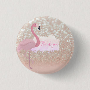 Modern Roze Sparkly Flamingo, Dank u Ronde Button 3,2 Cm