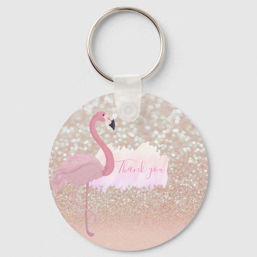 Modern Roze Sparkly Flamingo, Dank u Sleutelhanger (Voorkant)
