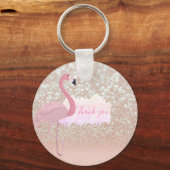 Modern Roze Sparkly Flamingo, Dank u Sleutelhanger (Voorkant)