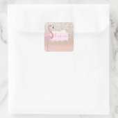 Modern Roze Sparkly Flamingo, Dank u Vierkante Sticker (Tas)