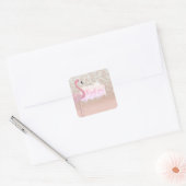Modern Roze Sparkly Flamingo, Dank u Vierkante Sticker (Envelop)