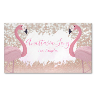 Modern Roze Sparkly Flamingo Magnet Visitekaartje Magnetisch Visitekaartje