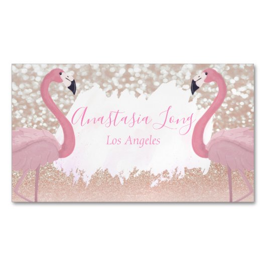 Modern Roze Sparkly Flamingo Magnet Visitekaartje Magnetisch Visitekaartje (Voorkant)