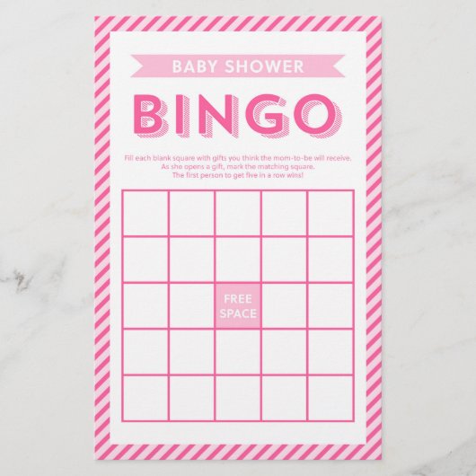 Modern roze strepen Baby shower bingogame Briefpapier (Voorkant)