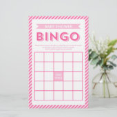 Modern roze strepen Baby shower bingogame Briefpapier (Staand voorkant)