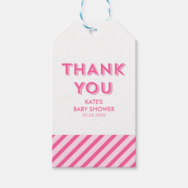 Modern roze strepen dank u Baby shower Cadeaulabel