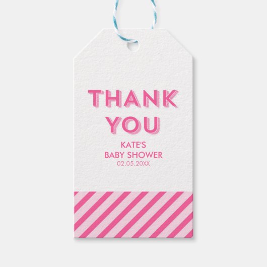 Modern roze strepen dank u Baby shower Cadeaulabel (Voorkant)