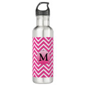 Modern roze stripe monogram op maat waterfles (Voorkant)