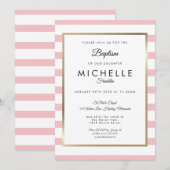Modern Roze Striped Baptism Christening Kaart (Voorkant / Achterkant)