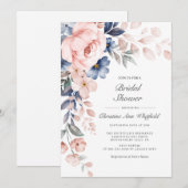 Modern Roze Stusty Blue Floral Vrijgezellenfeest Kaart (Voorkant / Achterkant)