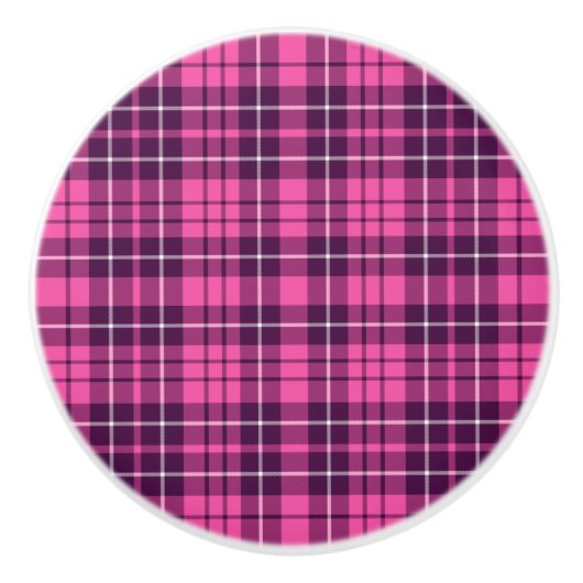 Modern Roze Tartan Plaid Patroon Keramische Knop (Voorkant)