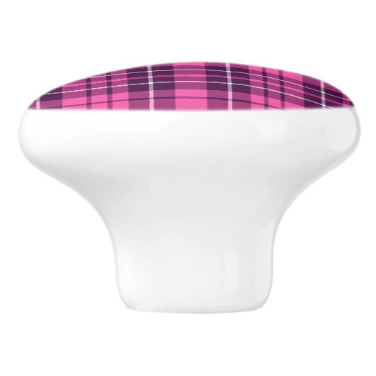 Modern Roze Tartan Plaid Patroon Keramische Knop (Zijkant)