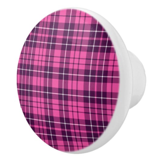 Modern Roze Tartan Plaid Patroon Keramische Knop (Rechts)