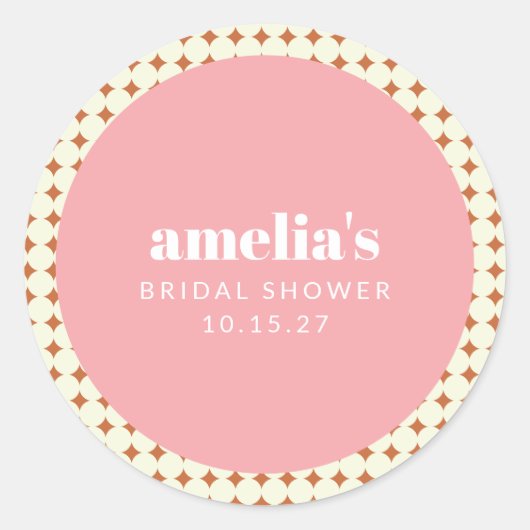 Modern Roze Terracotta Stippen Vrijgezellenfeest C Ronde Sticker (Voorkant)