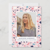 Modern roze Terrazzo foto afstudeerfeest Kaart (Voorkant)