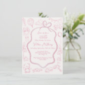Modern Roze Toile de Jouy Baby shower meisje Kaart (Staand voorkant)