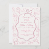 Modern Roze Toile de Jouy Baby shower meisje Kaart (Voorkant)