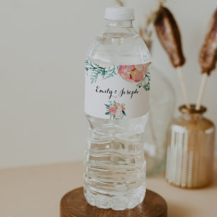 Modern Roze Tropisch Bloemen Water Flesje Label Waterfles Etiket