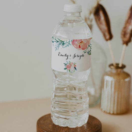 Modern Roze Tropisch Bloemen Water Flesje Label Waterfles Etiket