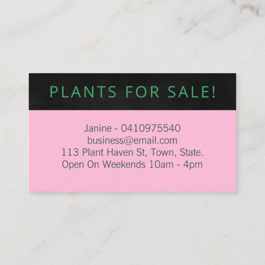 Modern roze tropisch lef binnenshuis gekroonde Pla Visitekaartje (Achterkant)
