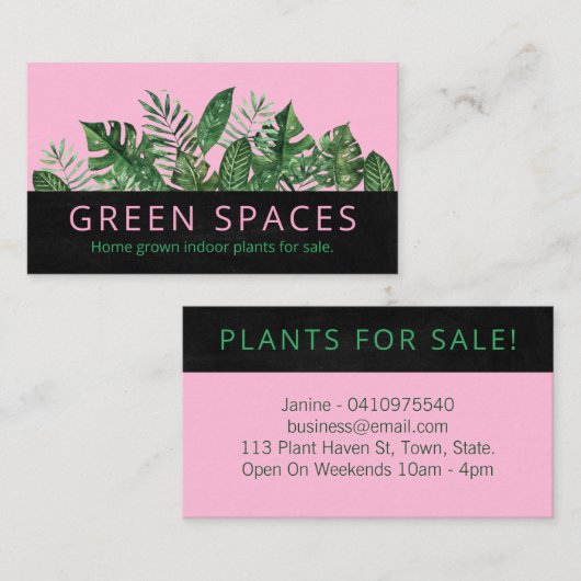 Modern roze tropisch lef binnenshuis gekroonde Pla Visitekaartje (Voorkant / Achterkant)