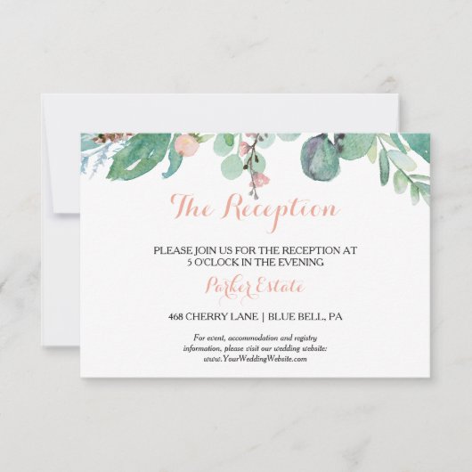 Modern Roze Tropische Bloemen Bruiloft Receptie Ka Kaart (Voorkant)