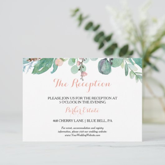 Modern Roze Tropische Bloemen Bruiloft Receptie Ka Kaart (Staand voorkant)