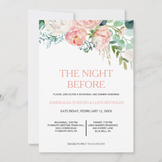 Modern Roze Tropische Floral repesal Dinner Kaart (Voorkant)